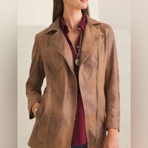 NWOT - Chico's Tan Camel Faux Suede Longer Length Moto Jacket
